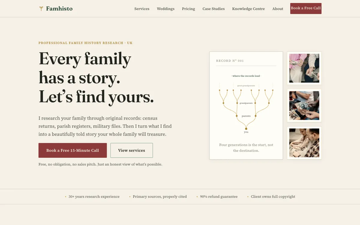 The Famhisto homepage: a professional family history research service.